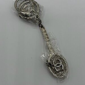 Upcycled Silver Rhinestone Tennis Racket Keychain - Sparkling Charm